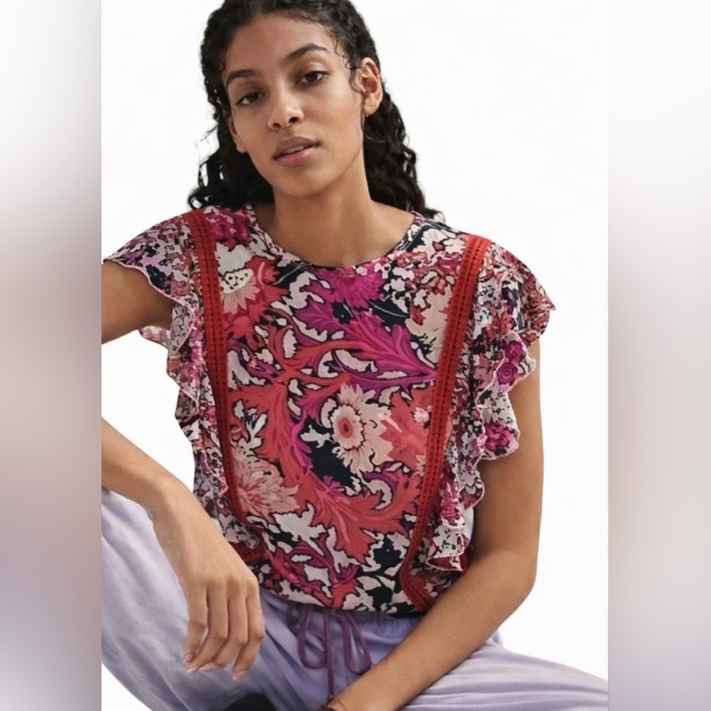 NWOT Anthropologie Conditions Apply Zofana Floral Ruffle Sleeve Top